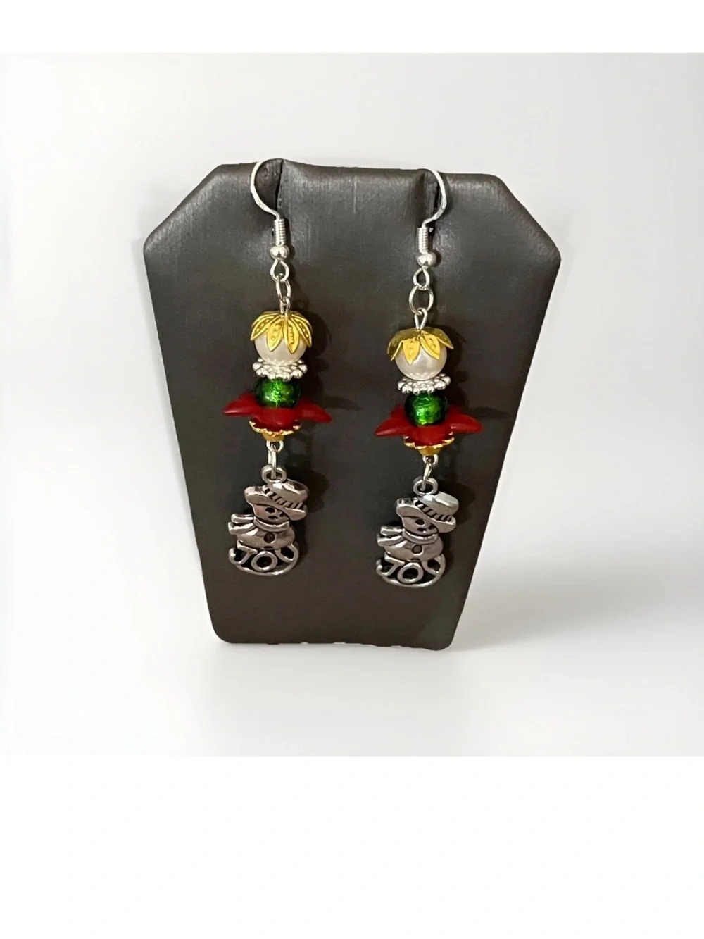 Handmade Christmas Snowman Dangle Earrings Beaded Joy Charm Holiday Festive